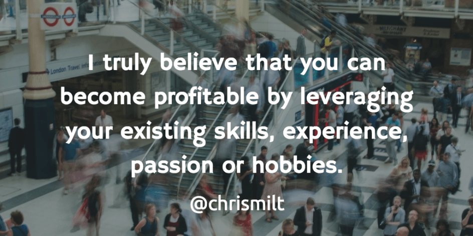 i truly believe that you can become profitable by leveraging your existing skills, experience, passion or hobbies.